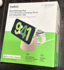 Belkin BoostCharge Pro 2-in-1 Wireless Charging Dock with MagSafe 15W - Sand NEW