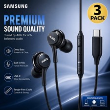 3 Pack USB-C Earbuds Earphones Stereo Braided Cable OEM Original Samsung AKG USA
