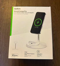 Belkin BoostCharge Pro 2-in-1 MagSafe 15W Qi Wireless Charging Stand, White New