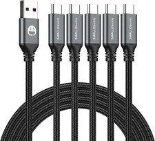 5 Pack 10FT USB A to USB C Fast Charging Cable Braided Cord iPhone 17 16 15 Gray