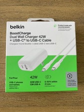 Belkin - BOOSTCHARGE 42W Dual Wall Charger + USB-C to USB-C Cable New