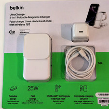 Belkin UltraCharge 3‑in‑1 Foldable Magnetic Charger – Qi2 25W Fast Charge-New