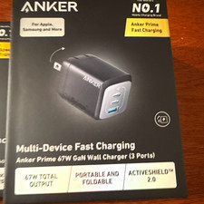 Anker Prime 67W GaN 3-Port Wall Charger USB-C/USB-A Fast Charge+ 6ft HS USB-C