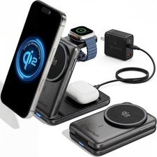 SureTech Qi2.2 Certified 3-in-1 Foldable Wireless Charging Station, 65W Adapter